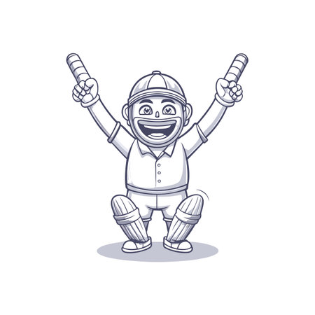 Happy cartoon cricket player cheering with batons highのイラスト素材