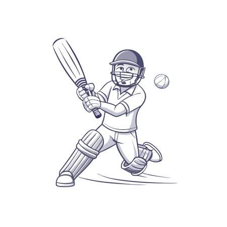 Cartoon cricket player about to hit ball with bat
