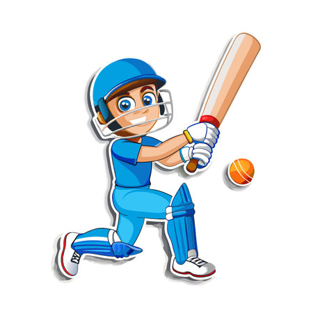Cartoon cricket player ready to hit the ball action