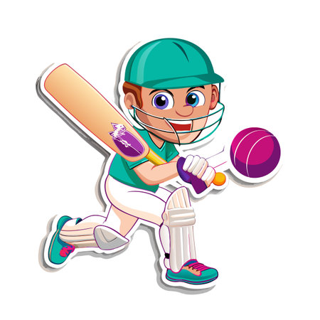 Cartoon cricketer ready to hit ball with bat