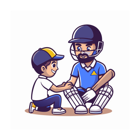 Cricket player shares his passion with a young fanのイラスト素材