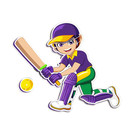 Cartoon cricket player batting action on white background illustration