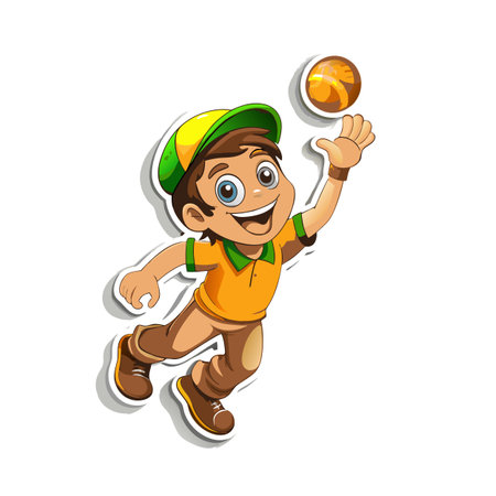 Cartoon boy reaching for ball, isolated on white backgroundのイラスト素材