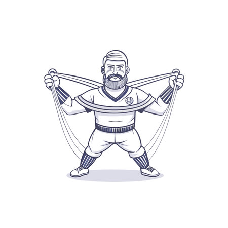 Man Stretching Elastic Bands Flat Vector Illustrationのイラスト素材