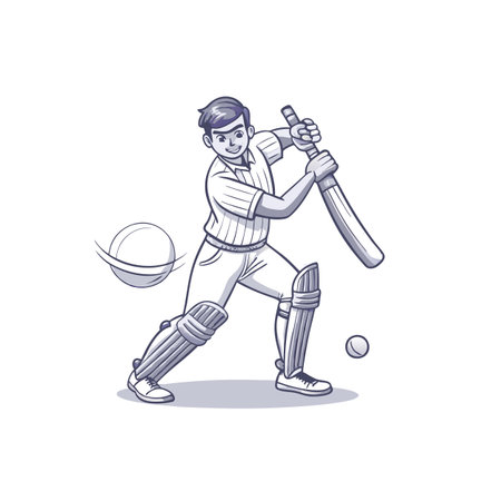 Cartoon cricketer player about to hit ball in gameのイラスト素材