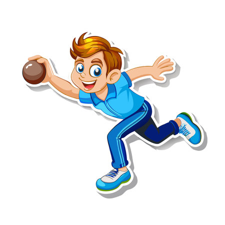 Cartoon boy bowling with a bowling ball vector imageのイラスト素材