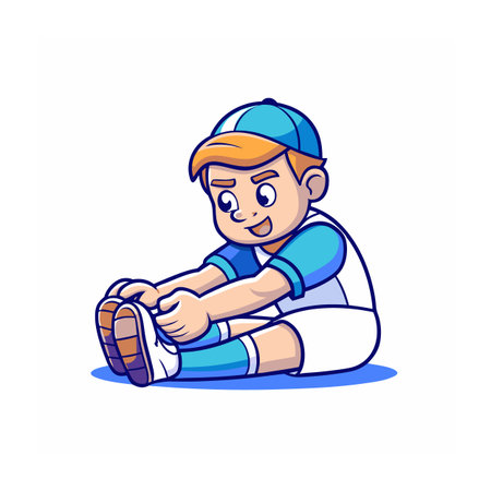 Cartoon Baseball Player Stretching Legs Illustration, Cute Cartoon Styleのイラスト素材