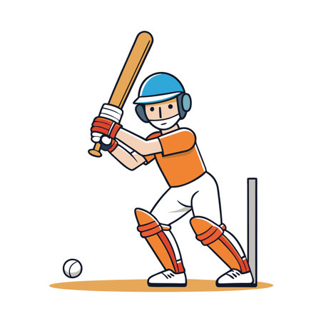 Cartoon Cricket Player Ready to Hit Ball Illustration