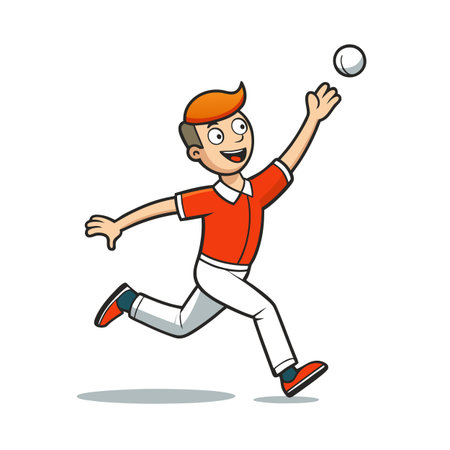 Cartoon man reaches out to catch a floating ballのイラスト素材