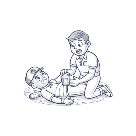 Injured baseball player receiving first aid treatment from medicのイラスト素材