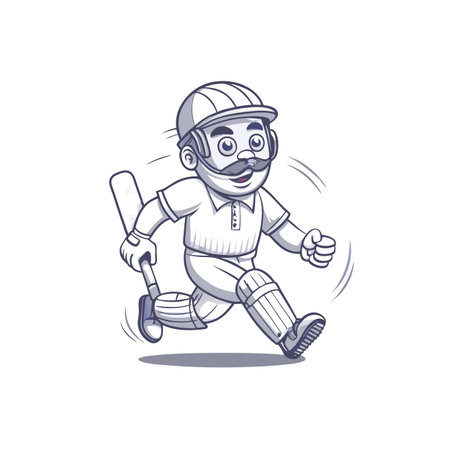 Cartoon cricket player running with bat and helmet on