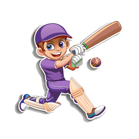 Cartoon batsman playing cricket wearing protective gear illustration