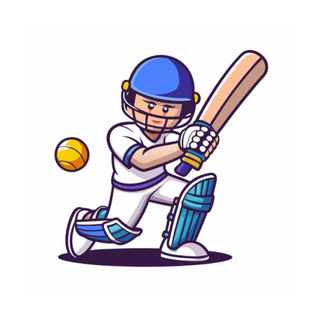 Cartoon cricketer playing hitting the cricket ball illustraton