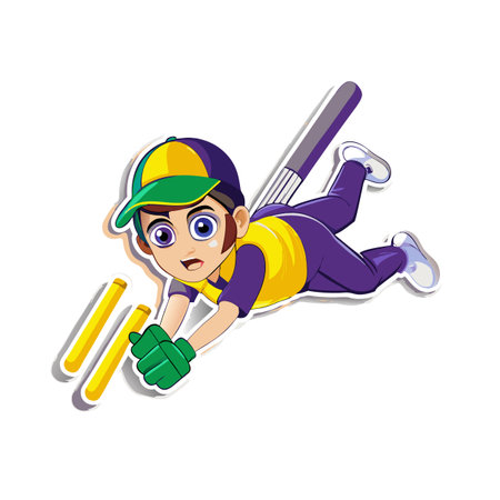 Cartoon cricket player diving to make a catch attemptのイラスト素材