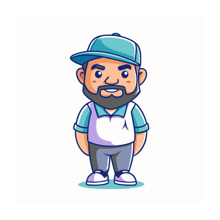 Cartoon man with beard wearing baseball cap illustrationのイラスト素材