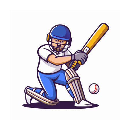 Dynamic Cricket Player in Action Cartoon Illustration Design