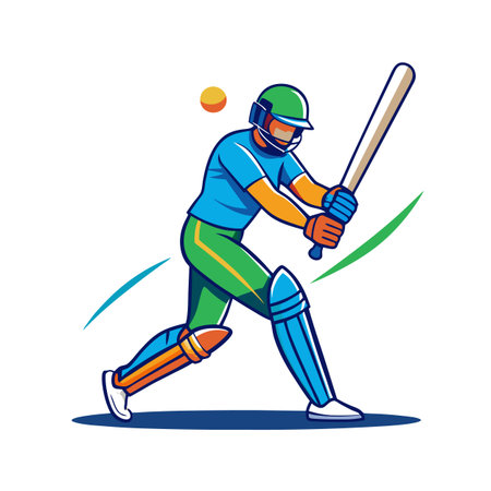 Energetic Cricket Player Ready to Hit the Ball Illustration