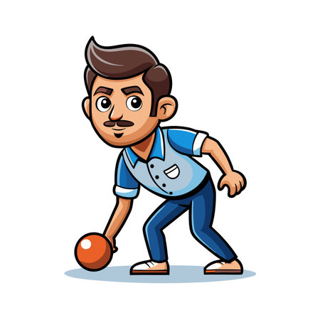 Cartoon bowler in blue throwing an orange bowling ballのイラスト素材