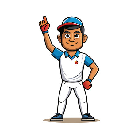 Baseball player cartoon character pointing up with competitive spiritのイラスト素材