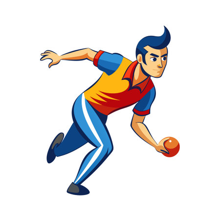 Animated male bowler preparing to release bowling ball at alleyのイラスト素材