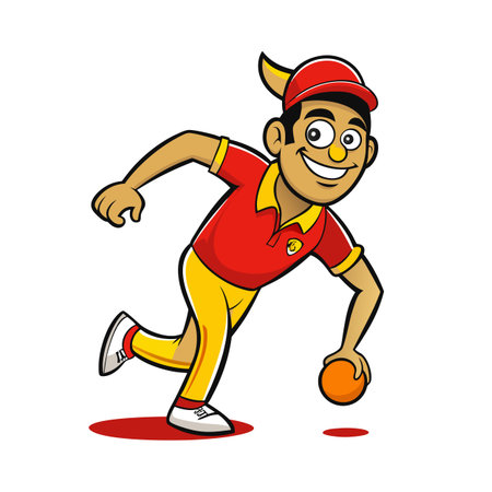 Bowling character preparing to launch the ball with smileのイラスト素材