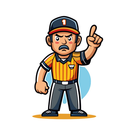Cartoon referee raising finger in warning gesture illustrationのイラスト素材