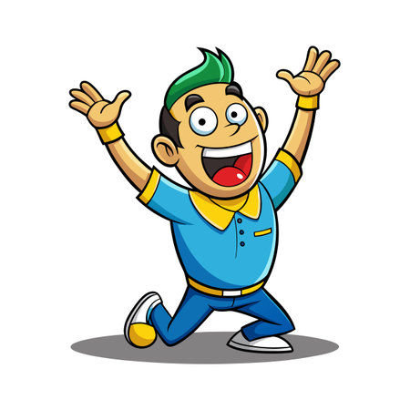 Cartoon man jumping with arms raised, vector illustration artのイラスト素材