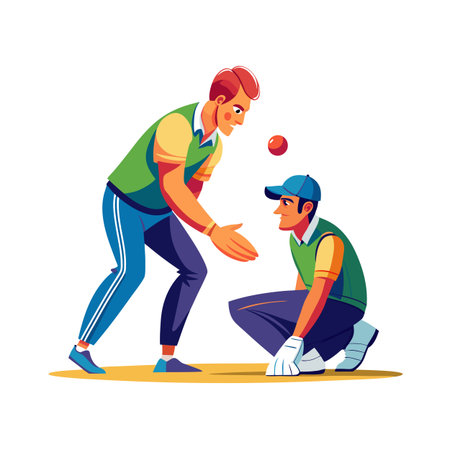 Two cricket players catching a ball in practice sessionのイラスト素材