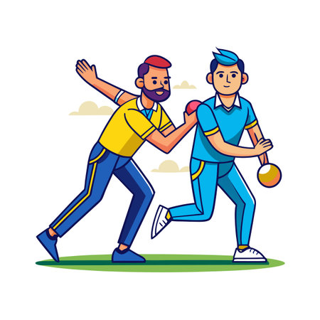 Cartoon style drawing of two players preparing for petanqueのイラスト素材