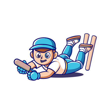 Cartoon baseball player diving with bat vector illustrationのイラスト素材