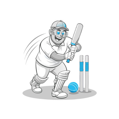 Cartoon cricket player poised to strike ball with batのイラスト素材