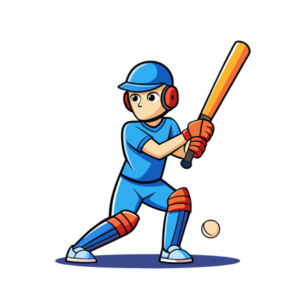 Cartoon cricket player ready to hit ball with batのイラスト素材