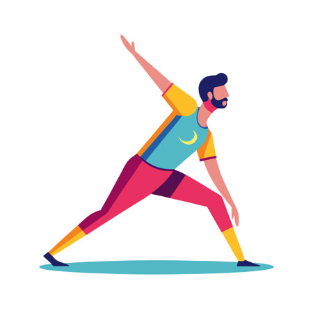 Man in triangle yoga pose, vector flat designのイラスト素材