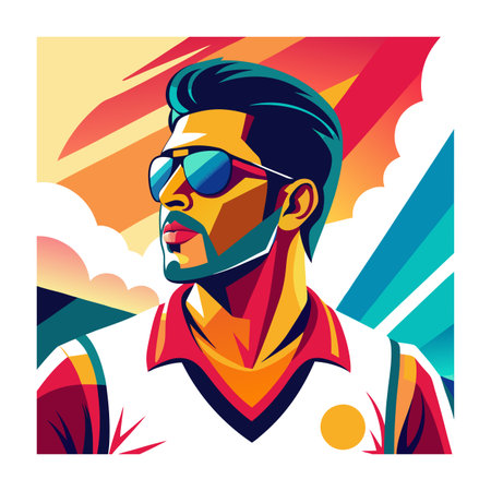 Stylish man with sunglasses portrait illustration in abstract styleのイラスト素材