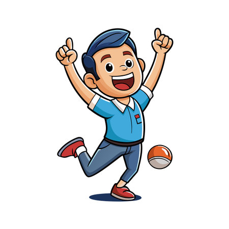 Cartoon boy celebrating success with a ball in frameのイラスト素材