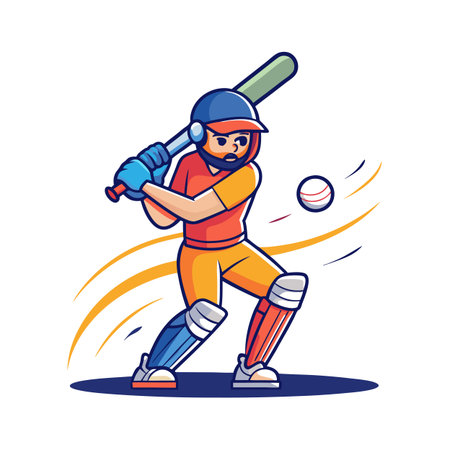 Cartoon cricket batsman ready to hit the approaching ballのイラスト素材