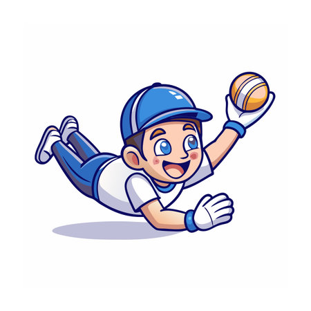 Cartoon baseball player dives to catch the ball imageのイラスト素材