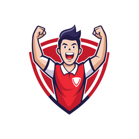 Cartoon Mascot of an Athlete Celebrating Victory with Energyのイラスト素材