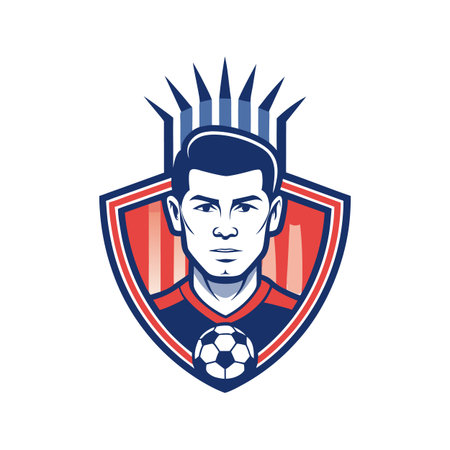 Portrait of soccer player within team shield emblem designのイラスト素材