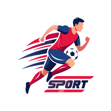 Dynamic soccer player running with a soccer ball graphicのイラスト素材