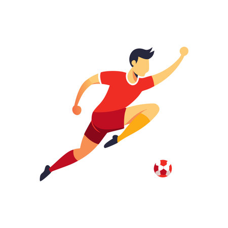Flat illustration of a soccer player kicking the ballのイラスト素材