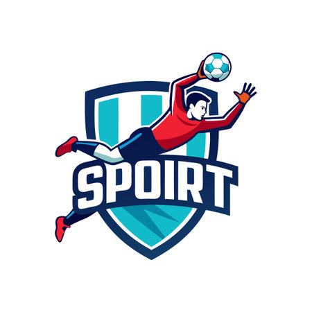 Dynamic soccer goalkeeper illustration with shield backdropのイラスト素材