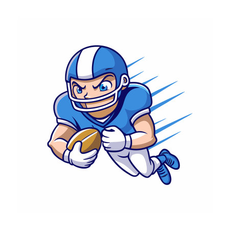 Dynamic cartoon American football player running with ball illustrationのイラスト素材