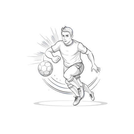 Dynamic soccer player dribbling ball in graphic style illustrationのイラスト素材