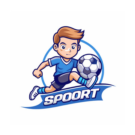 Cartoon soccer player dribbling a ball with the logoのイラスト素材