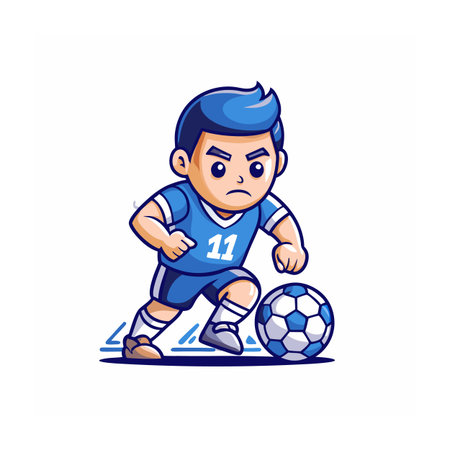 Cartoon soccer player dribbling ball on white background illustrationのイラスト素材