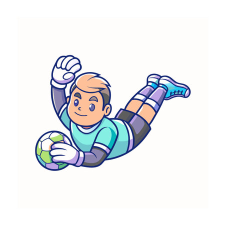 Cartoon goalkeeper diving to save the soccer ballのイラスト素材
