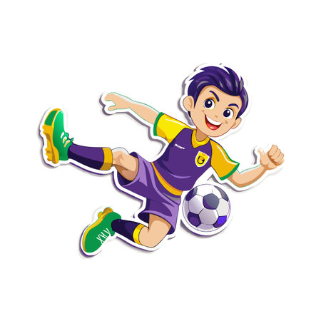 Joyful soccer player kicking ball with dynamic action poseのイラスト素材