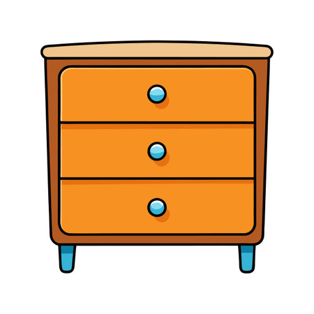 Cartoon style brown dresser with blue knob details