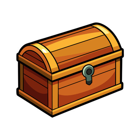 Cartoon wooden treasure chest with metal lock detail
